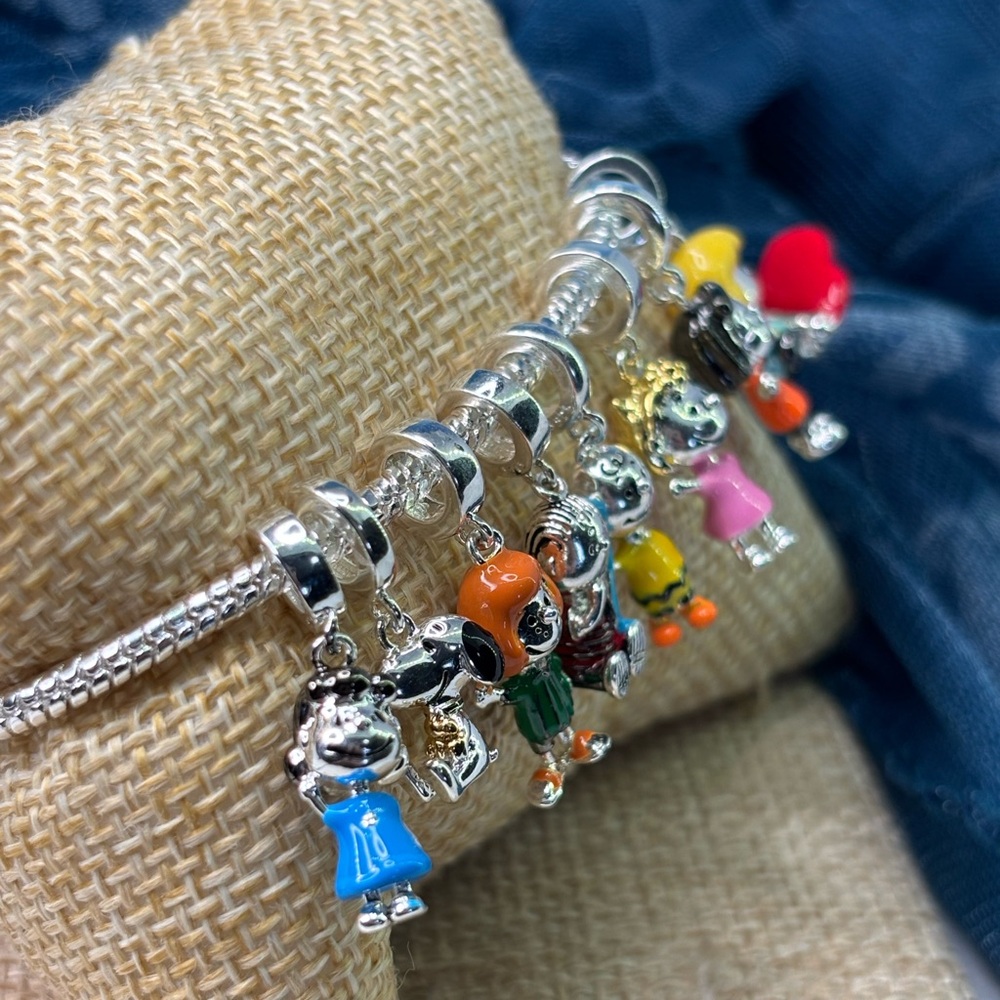 Colorful Cartoon Character Charms Bracelet sterling silver Charlie Brown PEANUTS - Picture 2 of 16